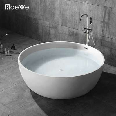 hotel bathroom cast solid surface bath tub, round freestanding composite stone resin artificial marble bathtub